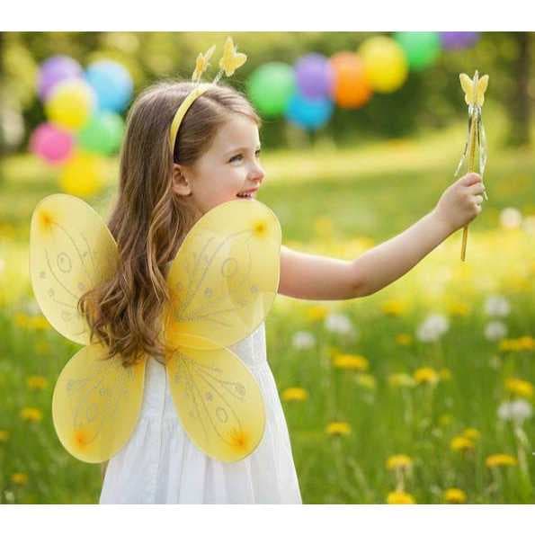 Kit Fantasia Asa Borboleta Fada Fadinha Infantil Asa, Tiara e Varinha Carnaval