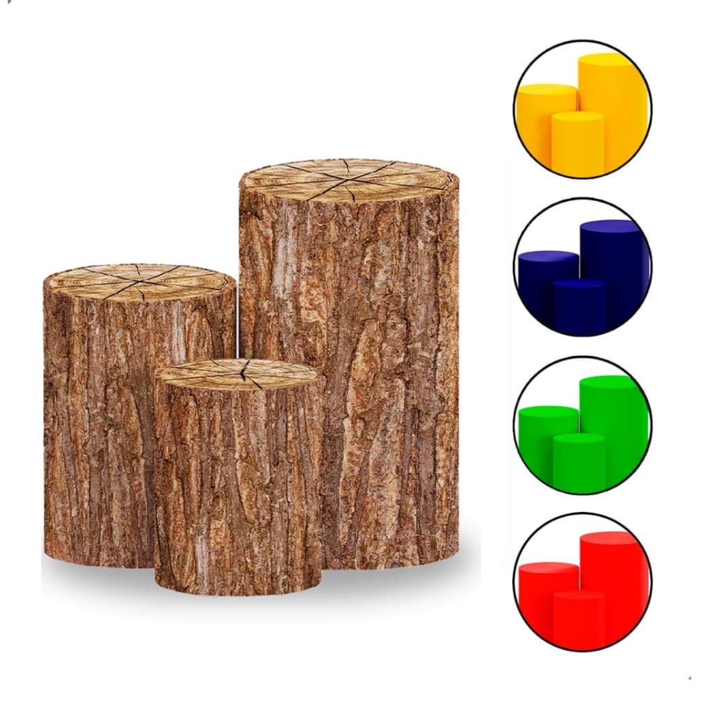 Trio De Capas Para Cilindros De Festa Branco Ripado Sublimado Tronco Árvore P M G Envio 24h