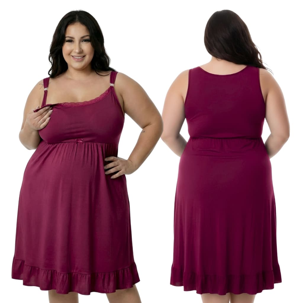 Camisola de Amamentação Plus Size Microfibra Fecho em Click Mamãe e Bebê
