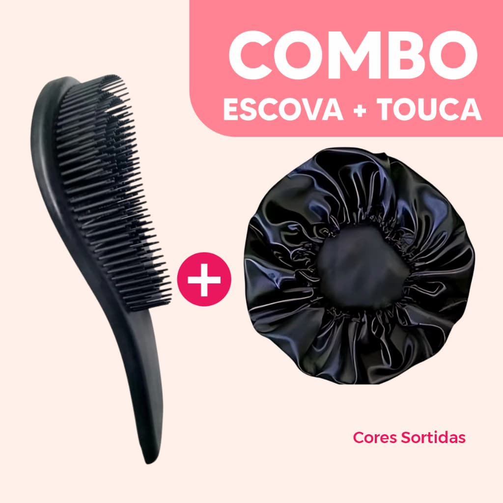 Kit Escova Mágica Desembaraçadora e Touca de Cetim