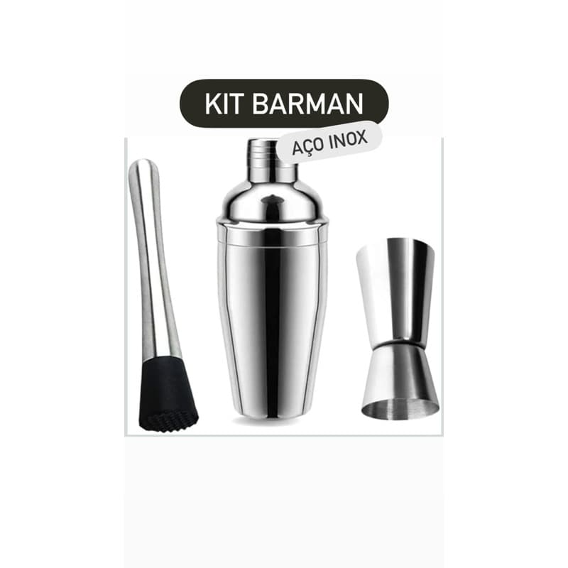 Conjunto Kit Para Drinks e Coquetéis com Coqueteleira Socador Medidor Aço Inox Profissional e Uso Doméstico