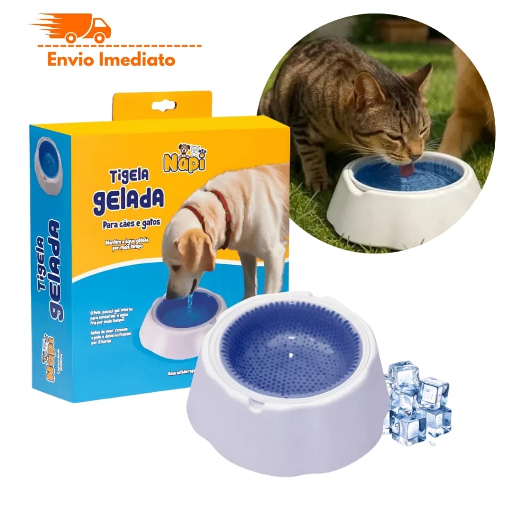 Tigela Gelada Pets 970ml Mantém Água Fresca por Mais Tempo Bebedouro 500ml Imediato
