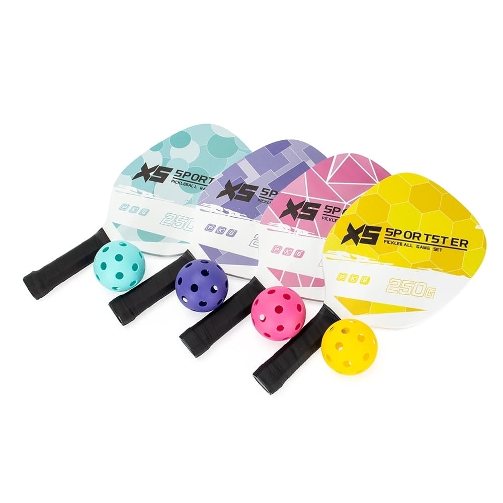 Kit Pickleball 3 Peças composto por 2 raquetes de madeira e 1 bola plástica