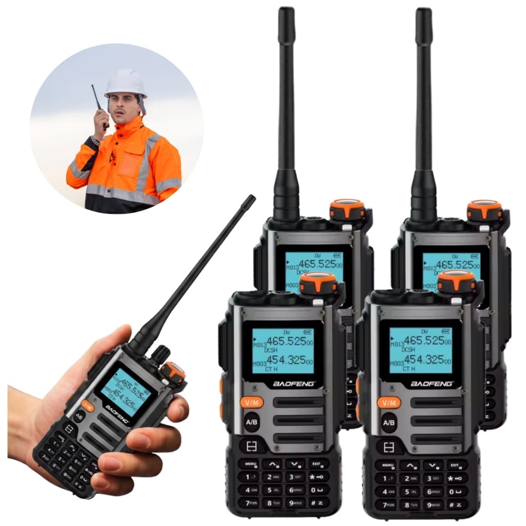 Kit 4 Rádio Comunicador Baofeng Tri-band Recarregável Type-c Lanterna Led Bateria Durável 2600mAh Alcance até 10 km Dual