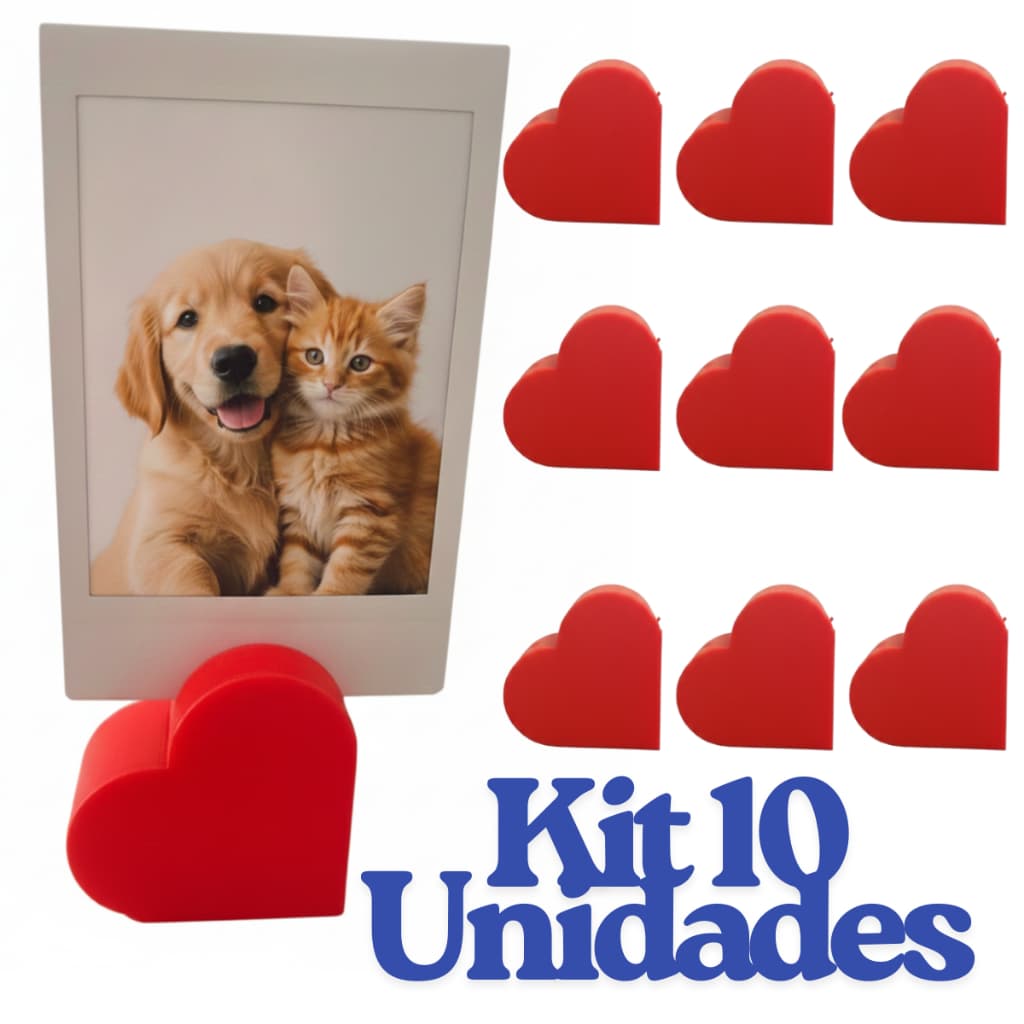 Kit 10 Porta Retrato Coração para Foto Polaroid | Suporte Decorativo Mesa Festa Casamento Menu Cartão