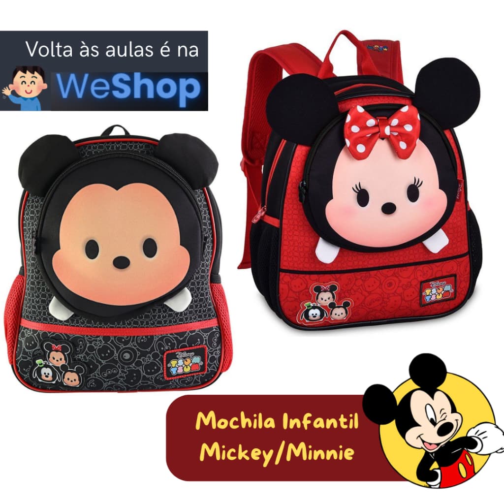 Mochila De Costas Infantil Escolar Mickey/Minnie Detalhada Clio