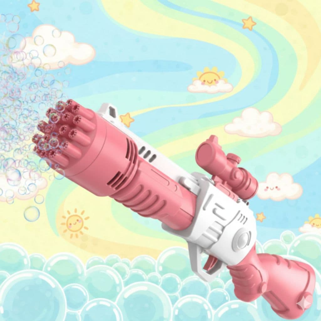 Brinquedo Pistola Lança Bolhas Eletrico 19 Buracos com Alça Luz rosa Menina Diversão Ar Livre
