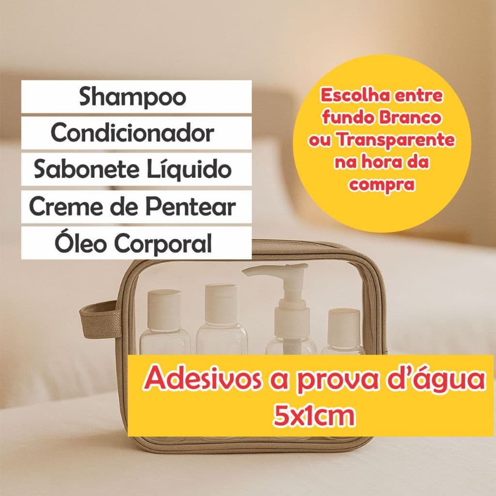 Adesivos Identificação Necessaire 5x1cm | Shampoo Condicionador Sabonete Óleo | À Prova d’Água