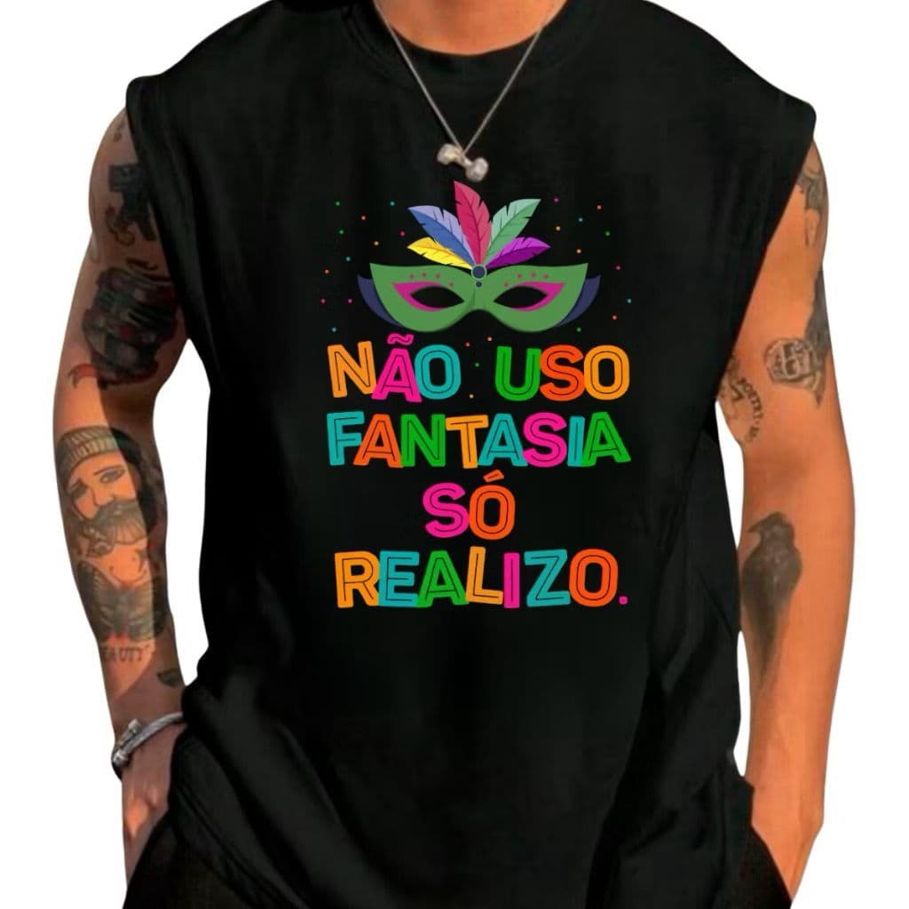 Camiseta Regata Oversized Carnaval Não Uso Máscara Só Realizo Camisa 100% Algodão Blocos Bloquinhos