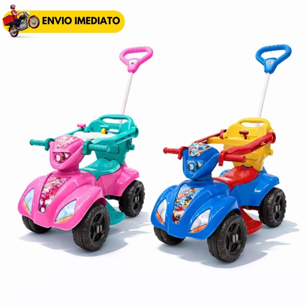 Carrinho de Passeio Infantil Quadriciclo Kendy Empurrador e Proteção 2 em 1 Com Proteção Com Haste Passeio Criança