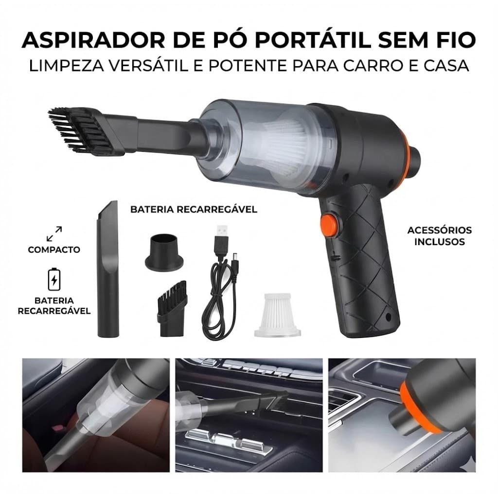 Mini Aspirador e Soprador Portátil 2 em 1 OIH 2902 Recarregável USB Type-C para Casa e Carro