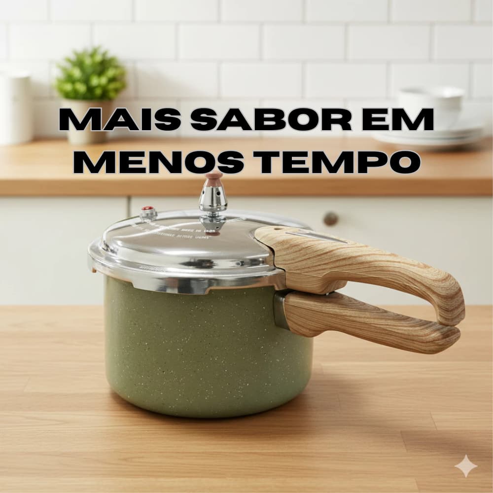 Panela de Pressão Indução Cerâmica 4,2L Max Chef Wood Antiaderente com Segurança Total