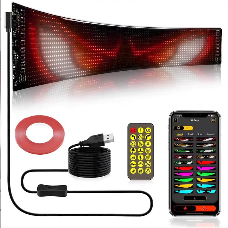 Tela Painel LED Pixel Matrix RGB Dupla Fileira App Programável DIY Carro Texto Animação 04  Tamanhos