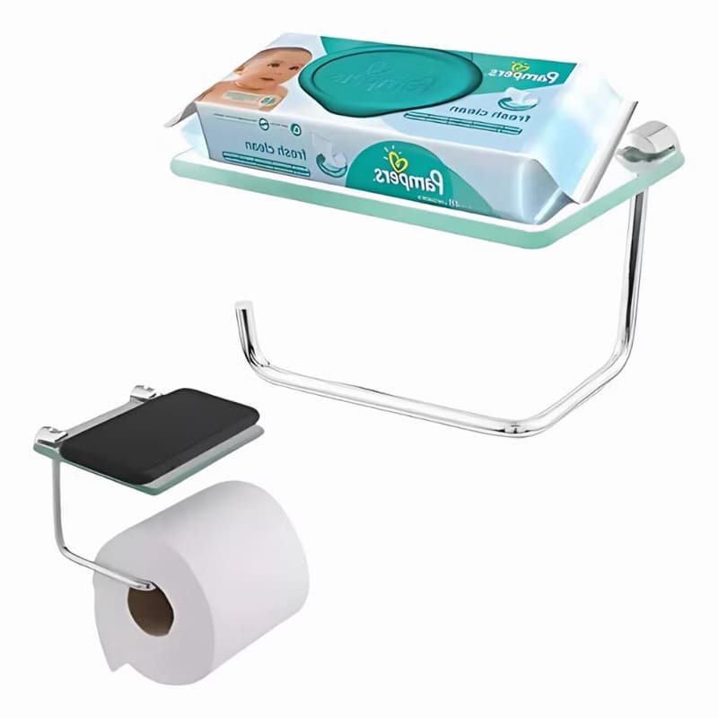 Porta Papel Higiênico com Suporte Para Celular de Vidro Incolor
