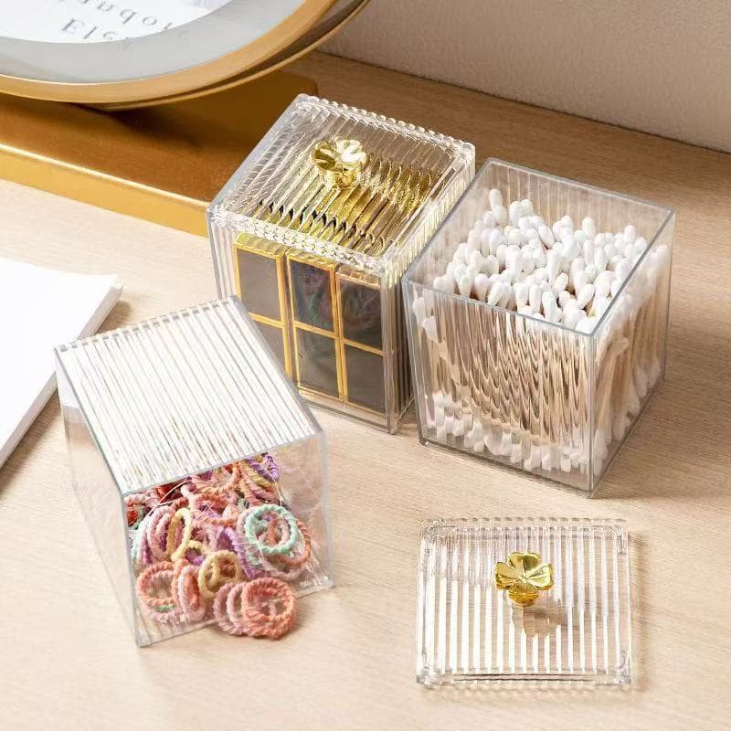 kit com 03 peças porta algodão e cotonete com tampa