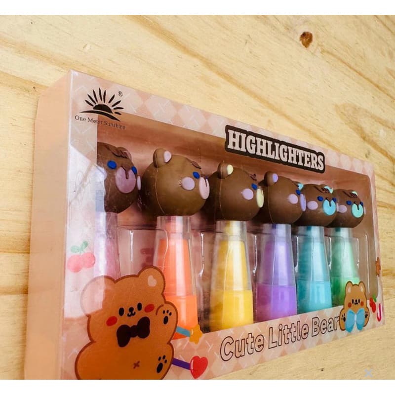 Marca Texto Ursinho Teddy Bear Fofo Kit 6 Unidades Colorido Pincel