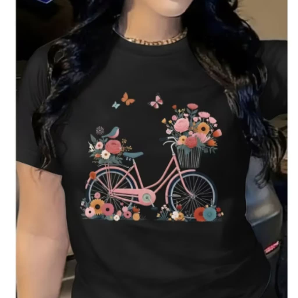 Camiseta Casual Feminina estampada gola redonda manga curta  100% algodão