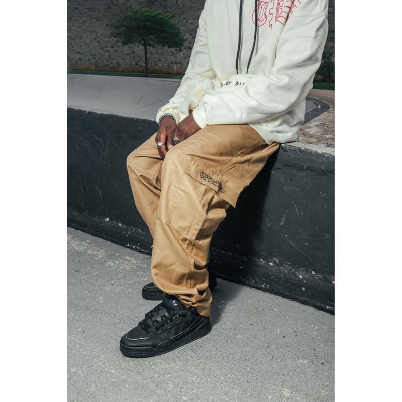 Calça Baggy cargo Streetwear Larga cargo Trip Side Original rip stop - bege matéria de exército