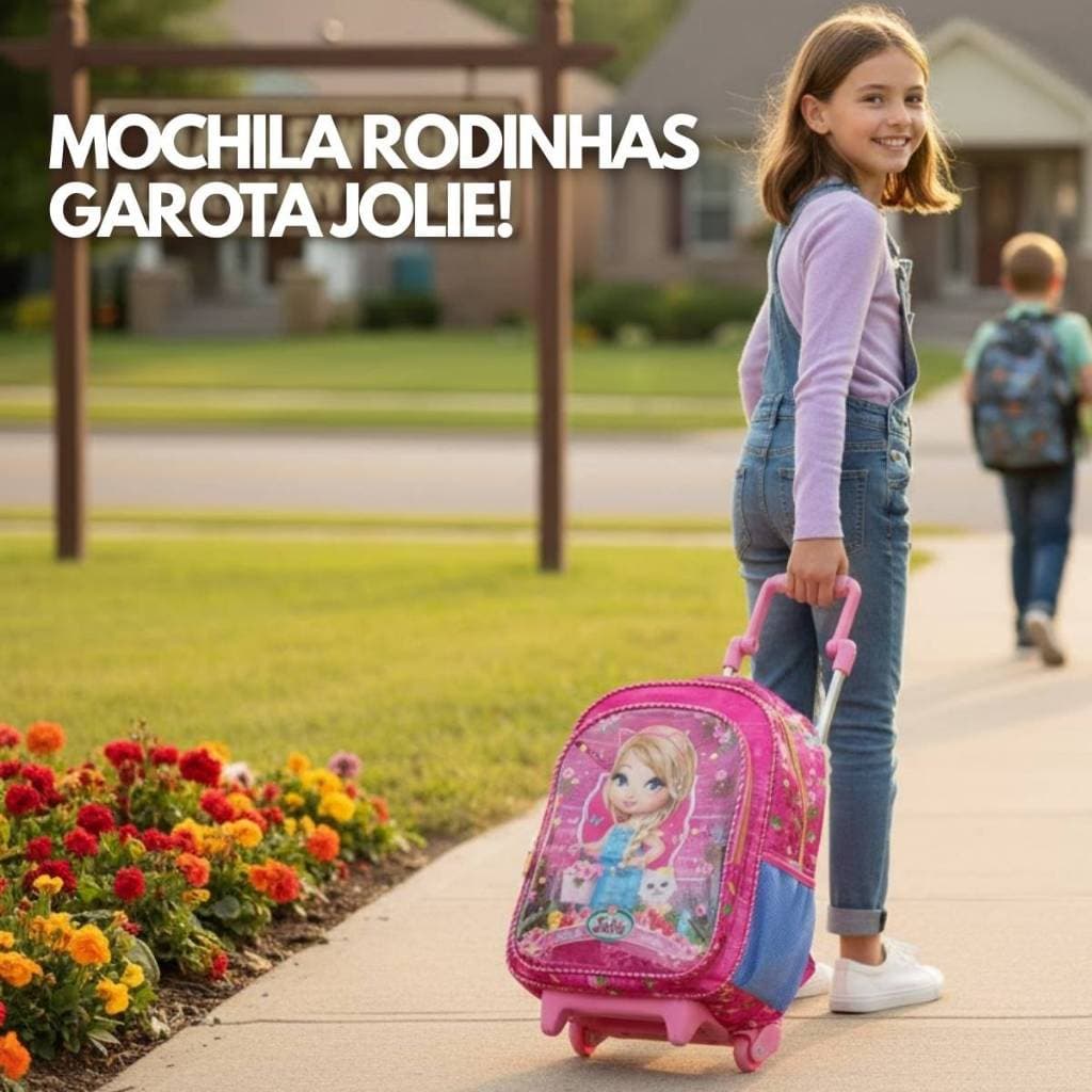 Mochila de Rodinha Infantil Menina Jolie Escolar Volta as Aulas Grande Resistente