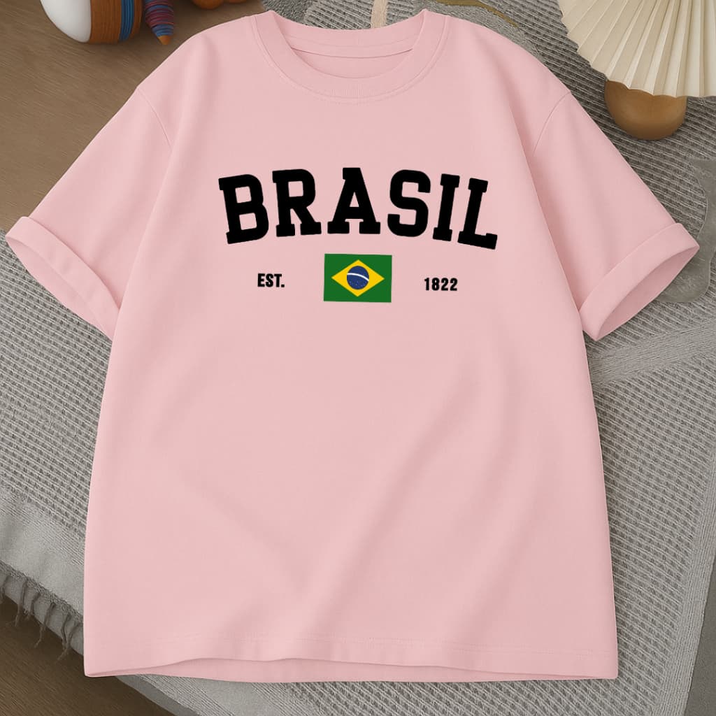 Camiseta do Brasil Feminina Algodão 30.1 Básica Estilo Casual Copa Estampada T-shirt