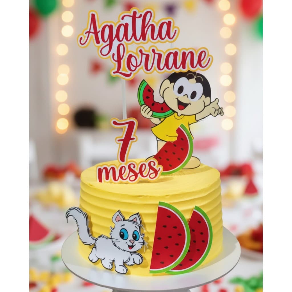 Topo de Bolo Mesversário Personalizado Magali Melancia – Festa Infantil com Nome e Idade para Aniversário Personalizado