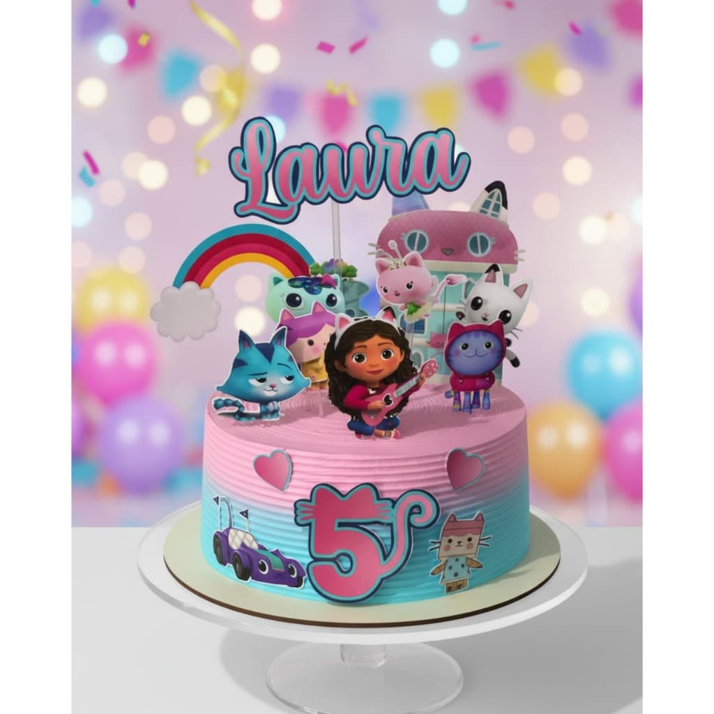 Topo de Bolo A Casa Mágica da Gabby Personalizado com Nome e Idade – Festa Infantil Cute Menina Gabby Dollhouse