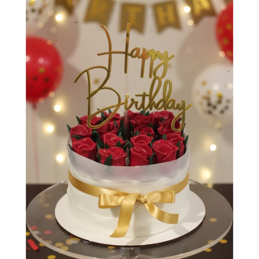 Topo de Bolo Happy Birthday Luxo Dourado – Decoração Elegante e Luxuosa, Feminina Romantica e Sofisticada