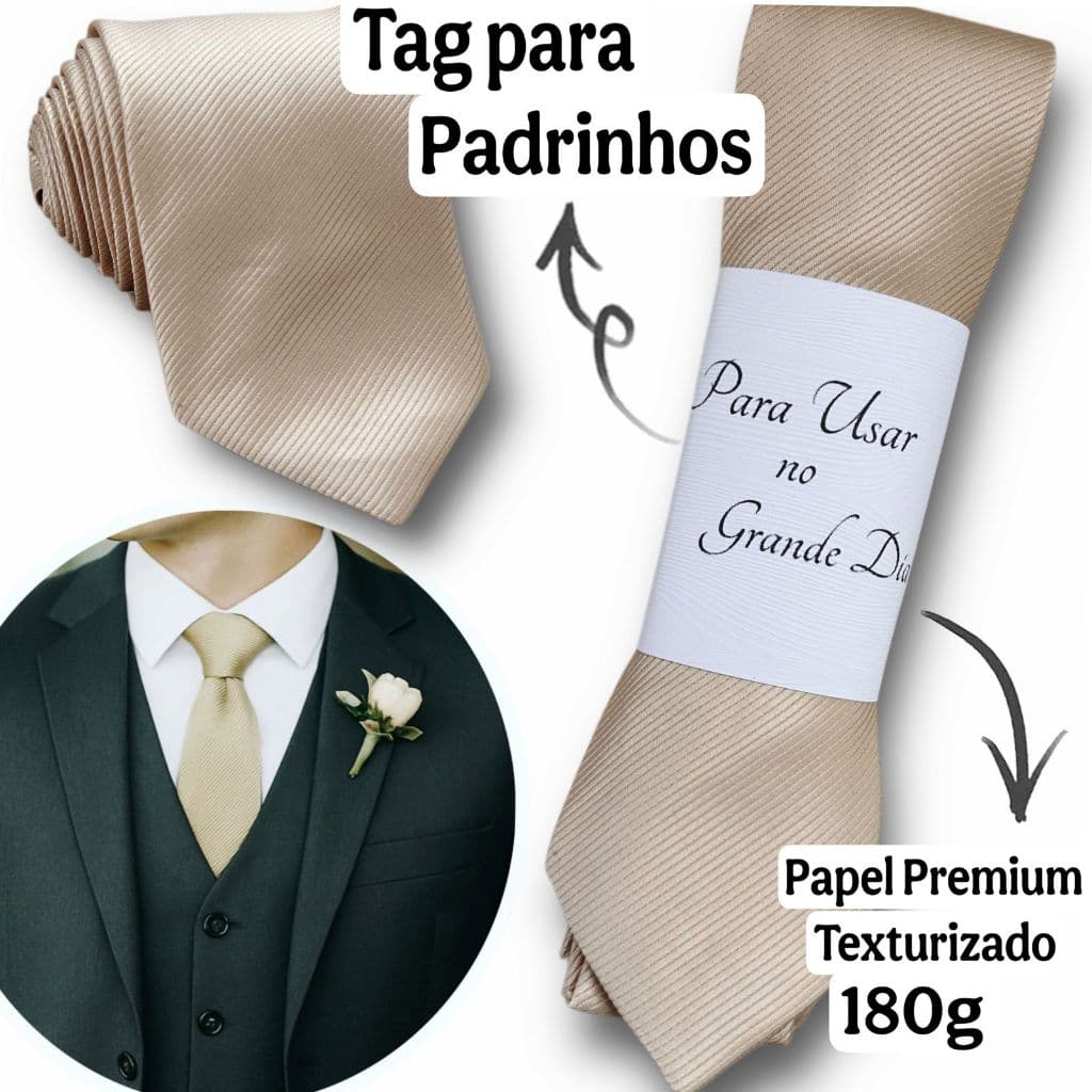 Kit 4 a 20 Gravatas Champagne para Padrinhos Casamento Slim