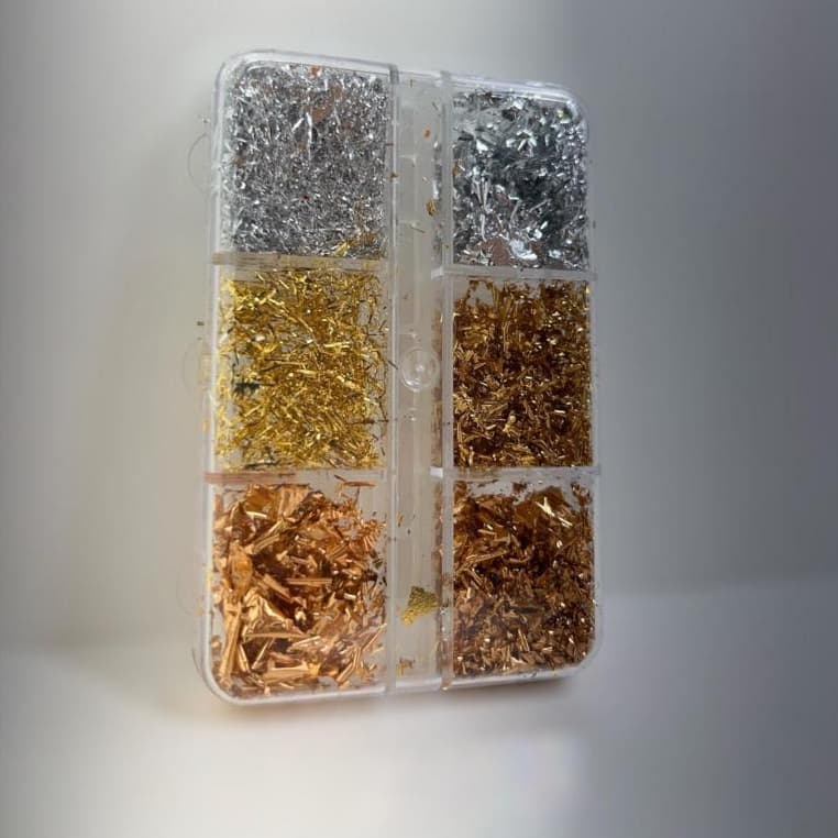Folhas de Ouro para decoração de Unhas potinho com 6 unidades