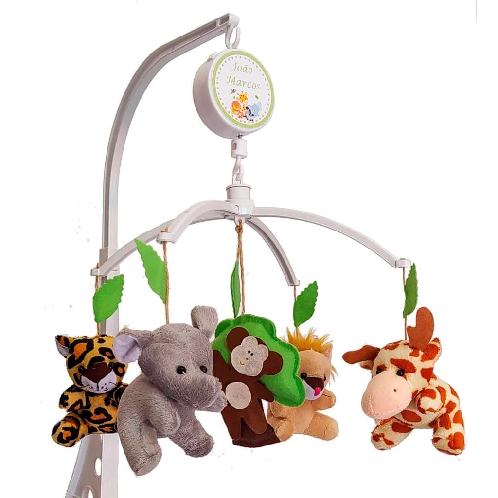 Móbile Musical Para Berço Safari Árvore Com Bichinhos de Pelúcia