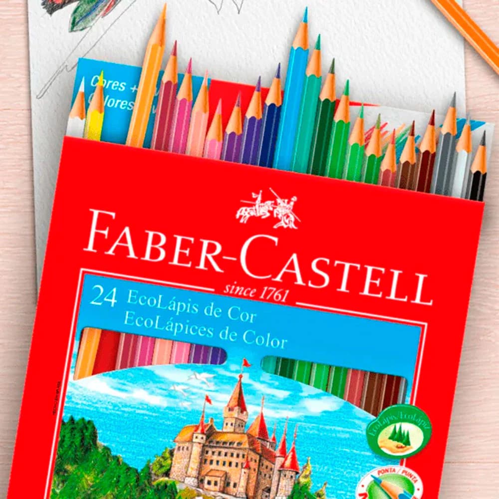 Lápis De Cor 24 Cores Faber-castell 12 Lápis de Cor Ecolápis Sextavado Original Kit Lápis