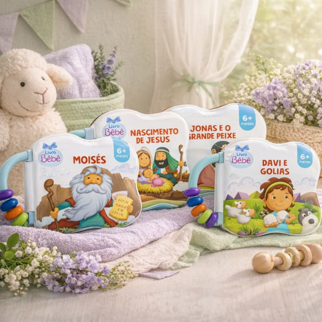 Livro Bíblico Cristão de Banho Com Chocalho História Davi e Golias Infantil Para Bebê TodoLivro