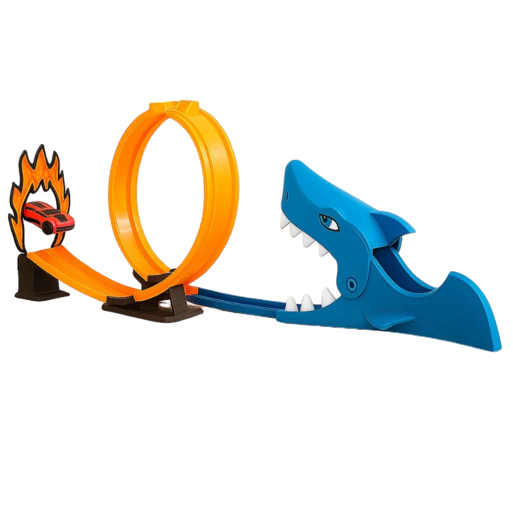Pista De Corrida Carrinho Lançador Radical Loop 360 Animal Brinquedo Tubarão Menino Presente