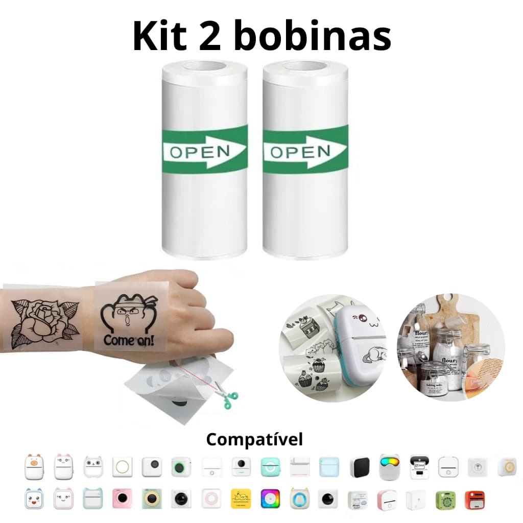 Kit 2 Bobinas Etiqueta Térmica Adesiva Transparente Rolo Para Mini Impressora Portátil e a Prova De Água Bobina Contínua