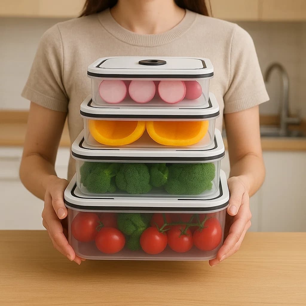 Conjunto 4 Potes Plástico Transparentes Tampa Hermética Alimento Guarda Conserva Comida Fruta Salada Carne Vasilha