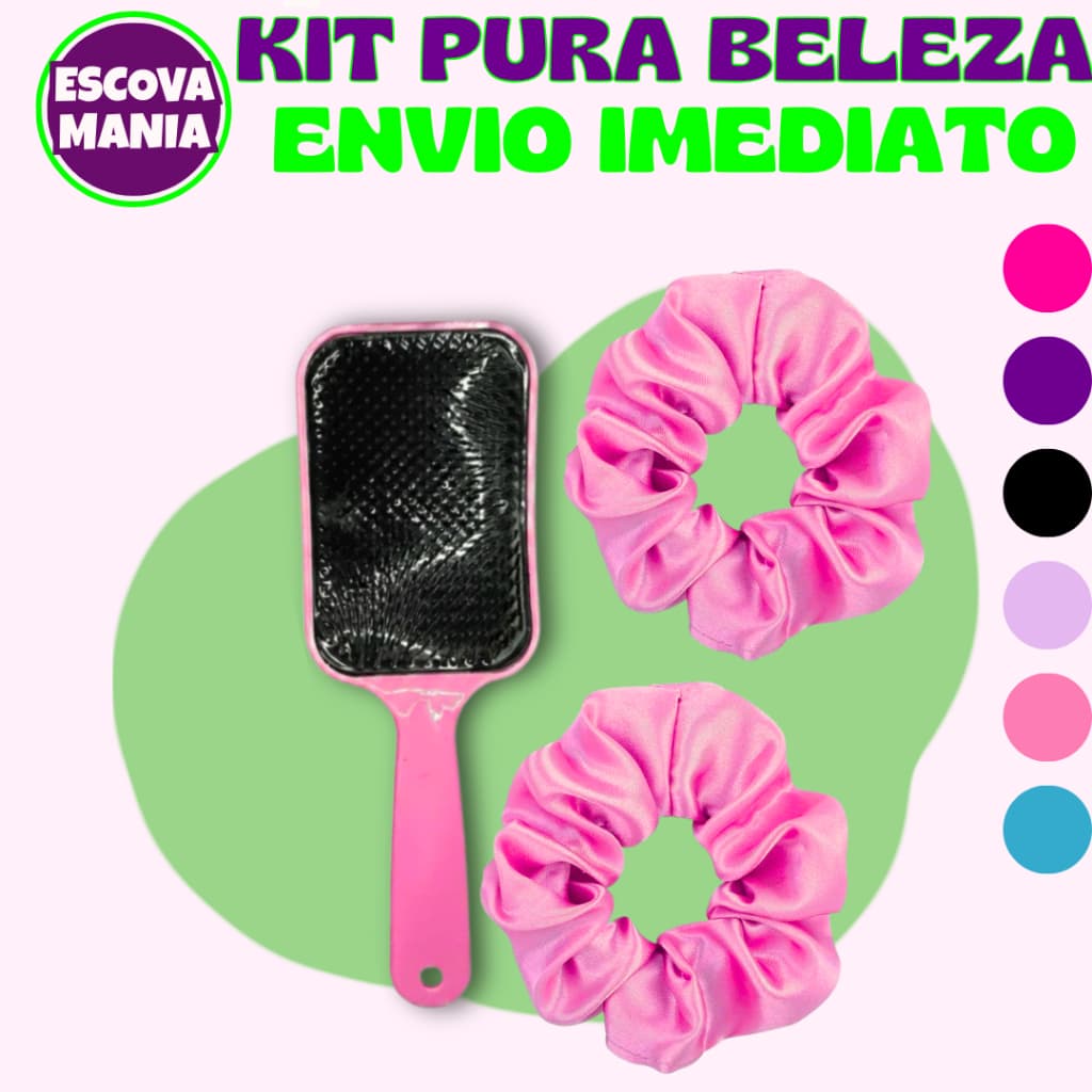 Kit Pura Beleza 2 ITENS  - 1 Escova Raquete Flex + 2 Xuxinha De Cetim -Anti Frizz - De Desembaraçar Cabelo