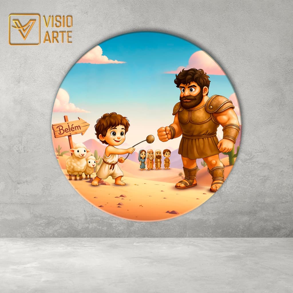 Painel Redondo Sublimado em Tecido 3D  Davi e Golias