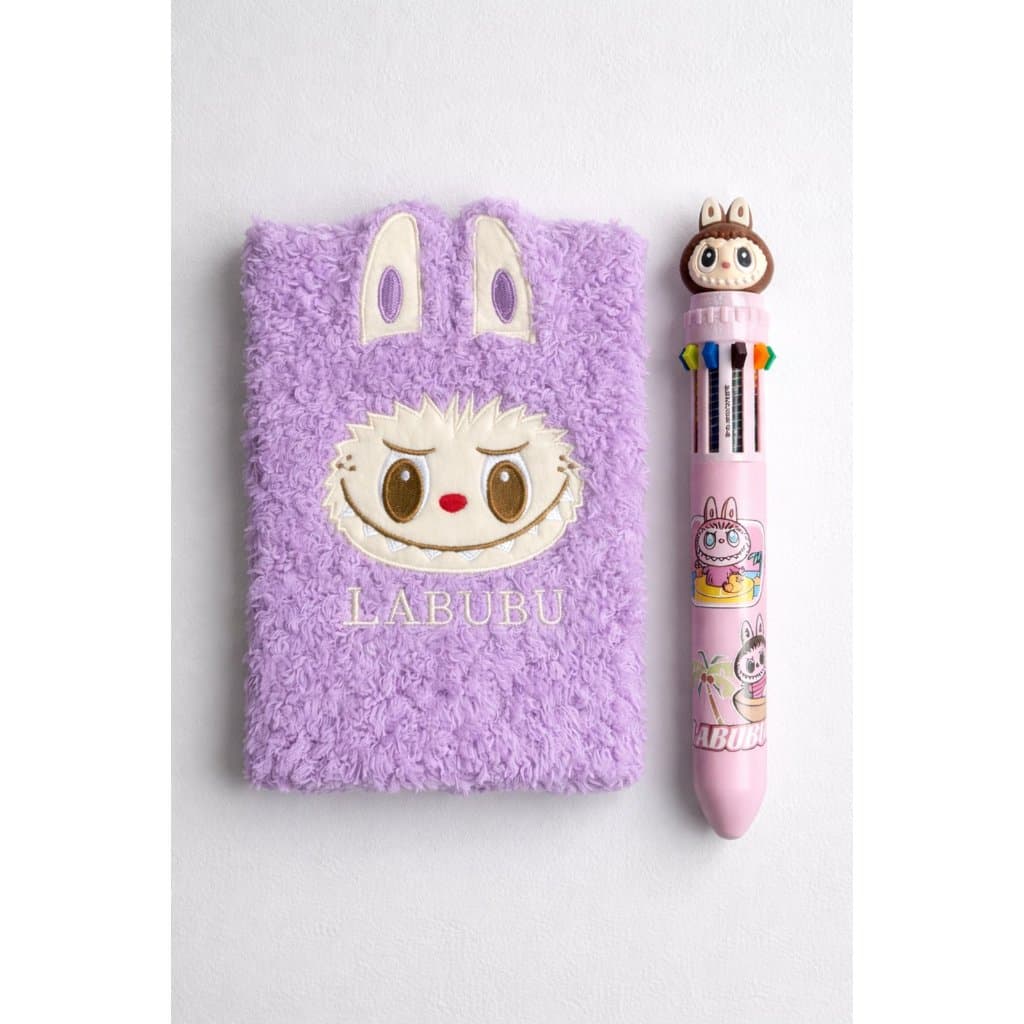 Caderno Labubu Pelúcia A5 + Caneta Labubu Multicolor – Kit Completo