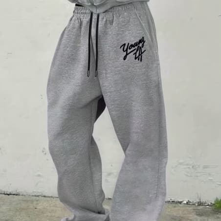 Calça Moletom Wide Flanelado Los Angeles Assinatura Minimalista Baggy Streetwear