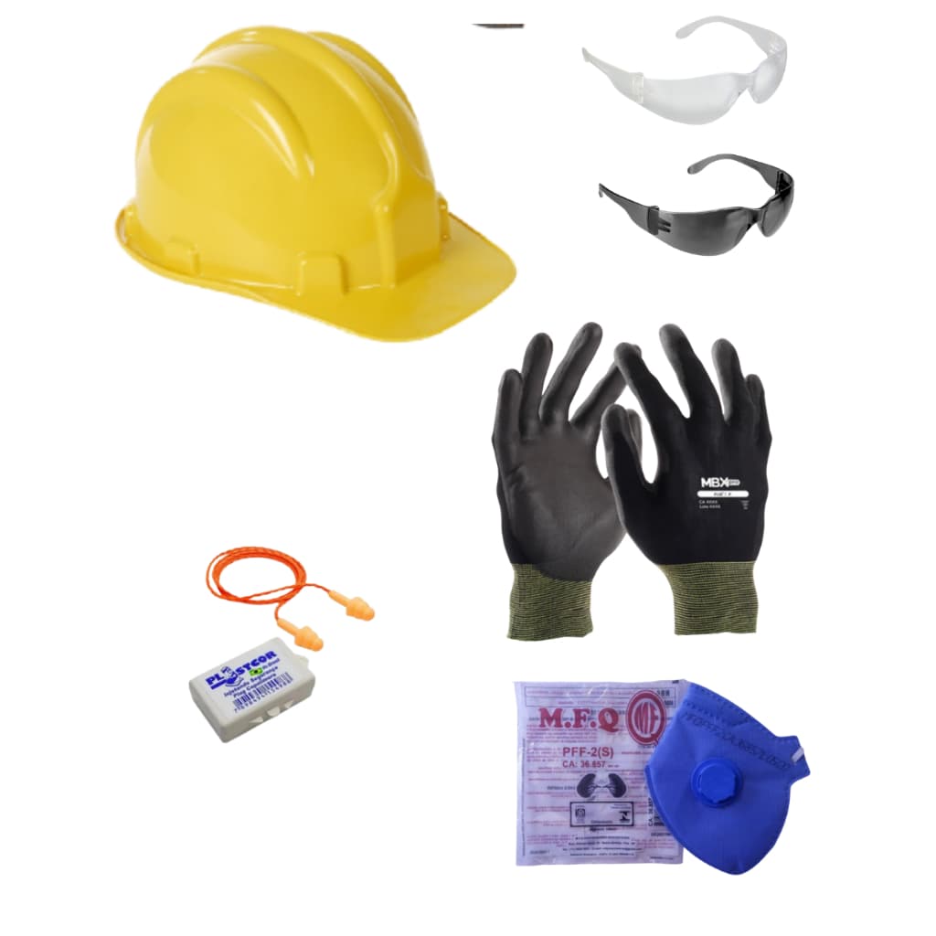 Kit Pedreiro Obra Epi Capacete Luva Protetor Auricular Mascara Óculos