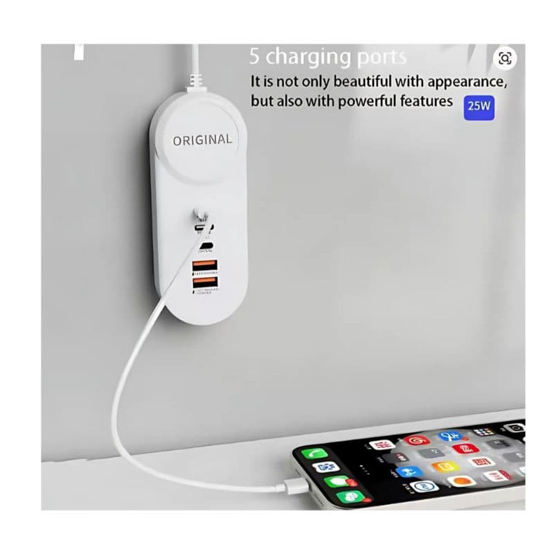 35W Carregador de Tomada com Fio Fast Charge 3.1 35W 5 Portas 2 TIPO C / 2 USB / 1 LIGHTNING