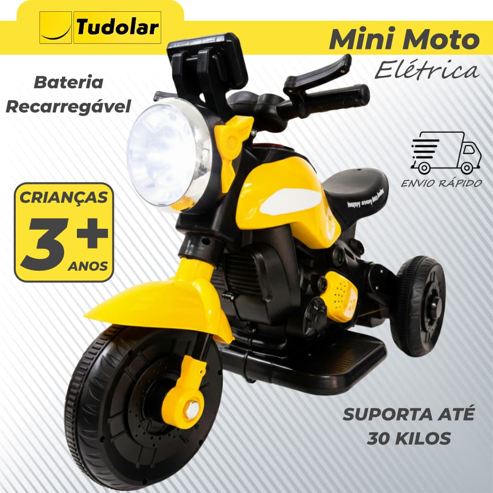 Mini Moto Esportiva Elétrica Bateria Recarregável Amarela Alta Velocidade Segura Diversão Infantil