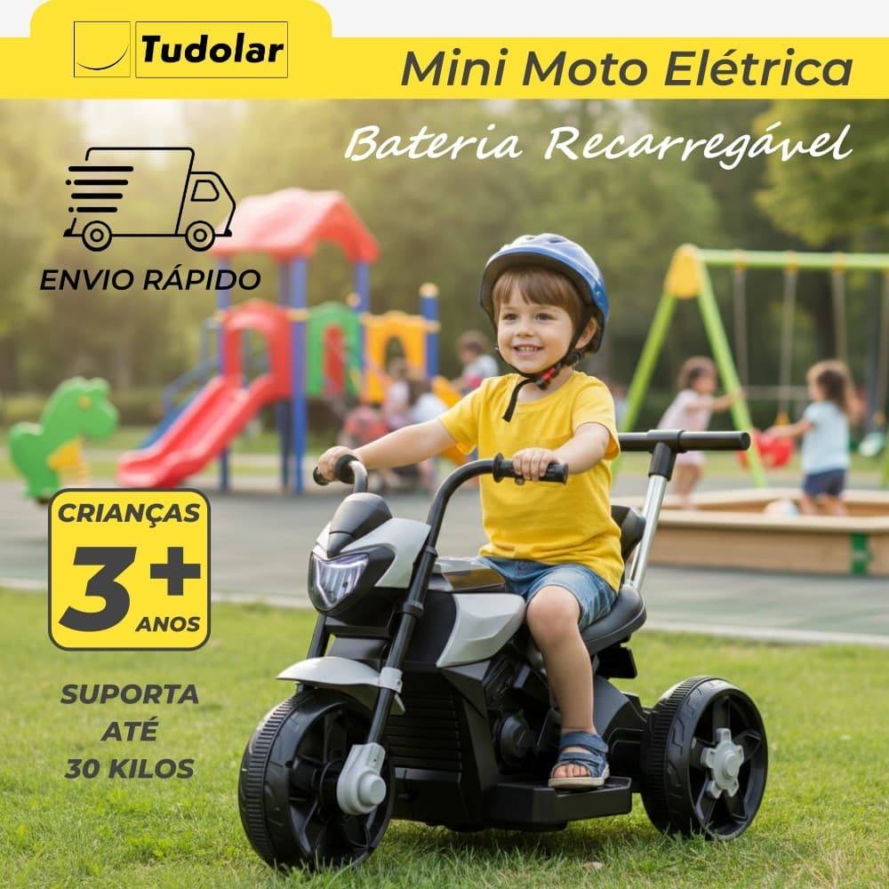 Mini Moto Elétrica Motorizada Infantil Compacta Alta Performance Cinza
