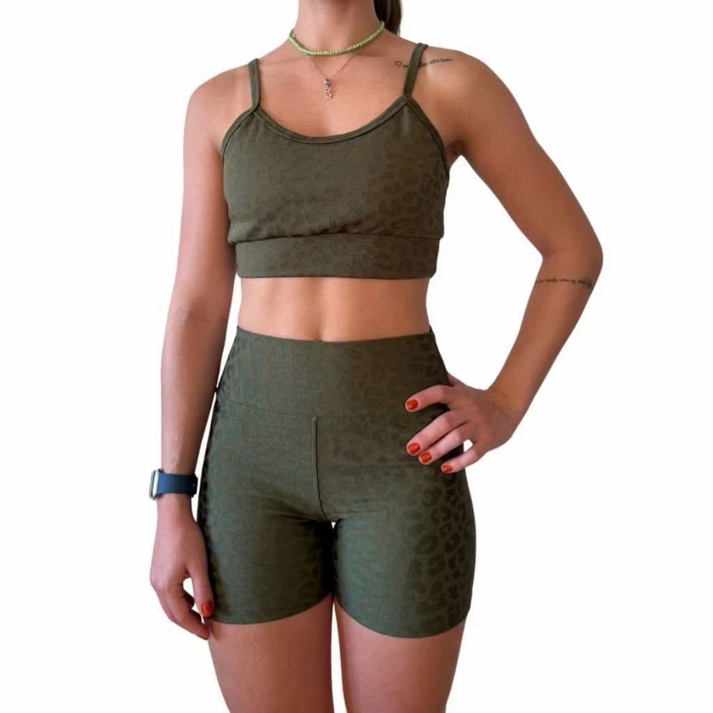 conjunto de shorts fitness animal print, top + shorts treino, conjunto para corrida animal print