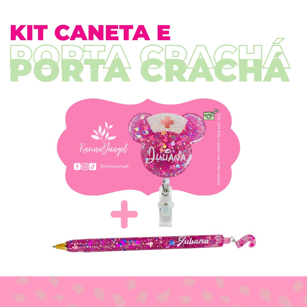 Kit Caneta TROCA REFIL + Porta Crachá Minnie em Resina Epóxi Personalizada