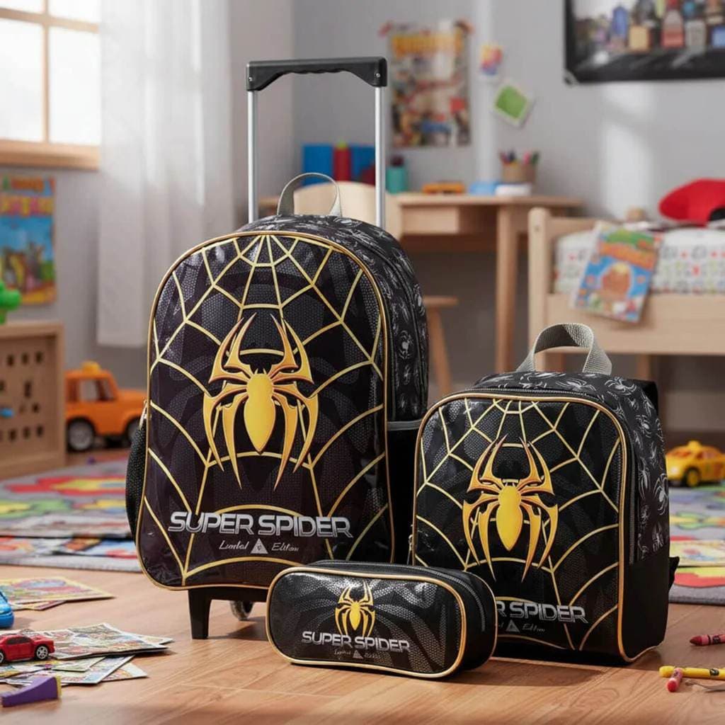 Kit Mochila com Rodinhas Herói Spider Aranha Black Mochila Escolar  Menino - Mochila + Lancheira + Estojo