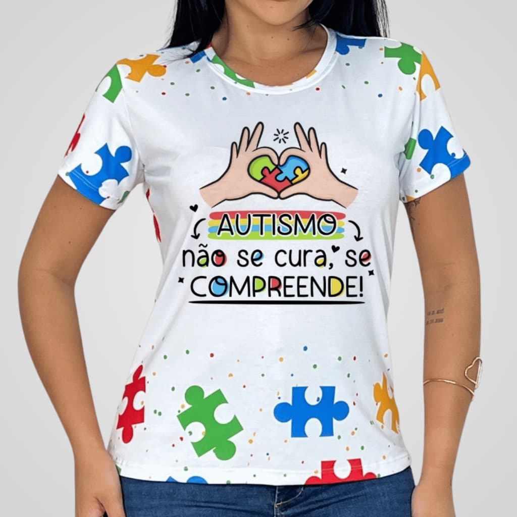 Tshirt Feminina Autismo Quebra Cabeça Blusa Estampada Inclusiva