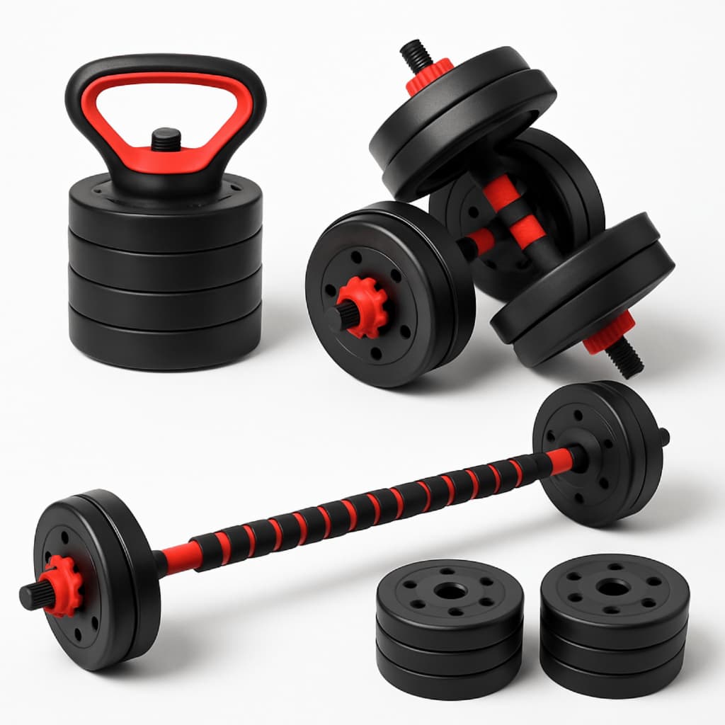 Kit 6 Em 1 Musculação 20kg Halteres Anilhas Barras Kettlebell Ajustáveis Academia Treino em Casa