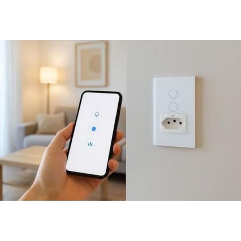 Tomada com 2 interruptores inteligente Smart Wifi Aplicativo App Celular 110v 220v