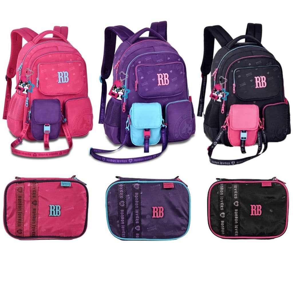 Kit Mochila Escolar + Estojo Rebecca Bonbon C/Mini Bolsa Original - Mochila Infantil Menina Clio